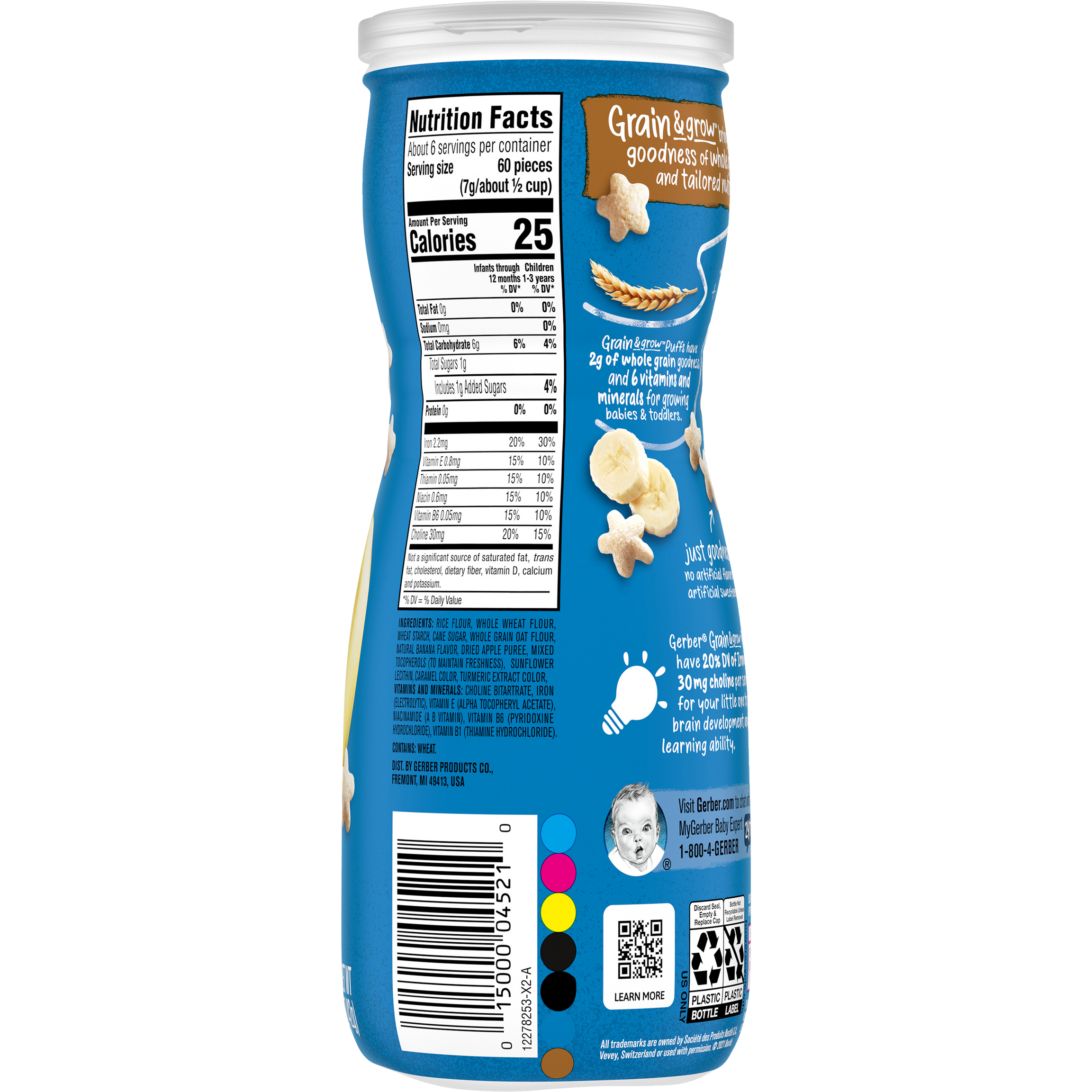 Gerber Grain & Grow Banana Puffs Cereal Snack for Crawler Babies 8+ Months – Whole Grains, Iron, Vitamin E – Non-GMO Baby Snack – 42g