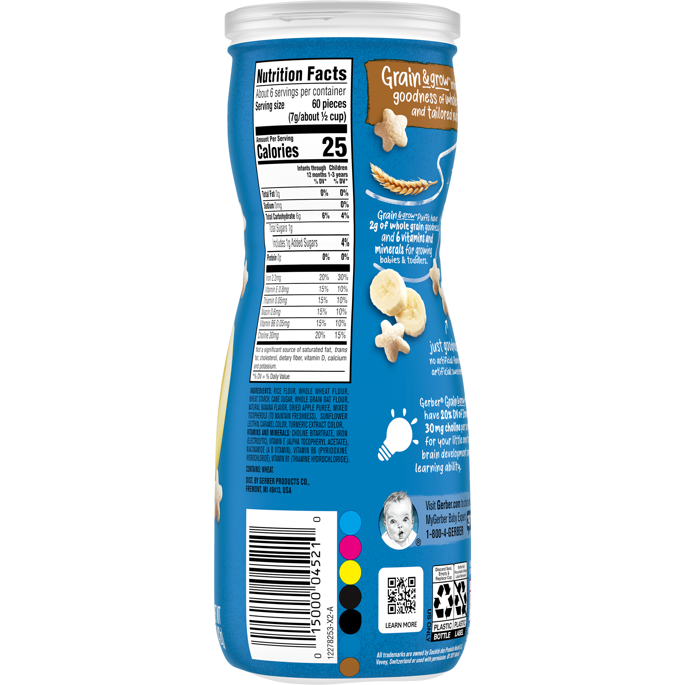 Gerber Grain & Grow Banana Puffs Cereal Snack for Crawler Babies 8+ Months – Whole Grains, Iron, Vitamin E – Non-GMO Baby Snack – 42g