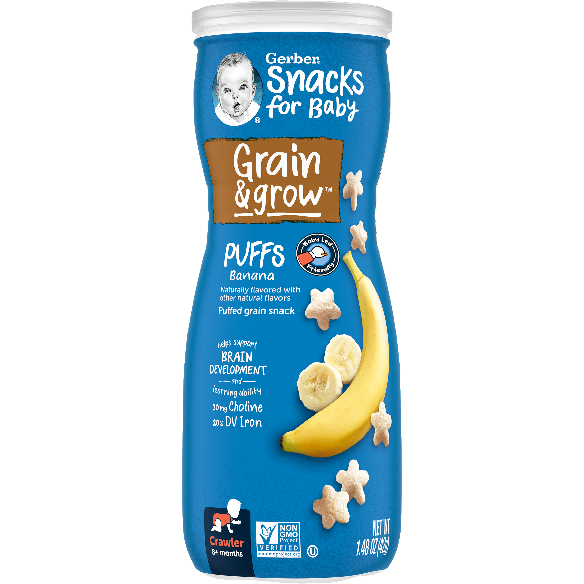 Gerber Grain & Grow Banana Puffs Cereal Snack for Crawler Babies 8+ Months – Whole Grains, Iron, Vitamin E – Non-GMO Baby Snack – 42g