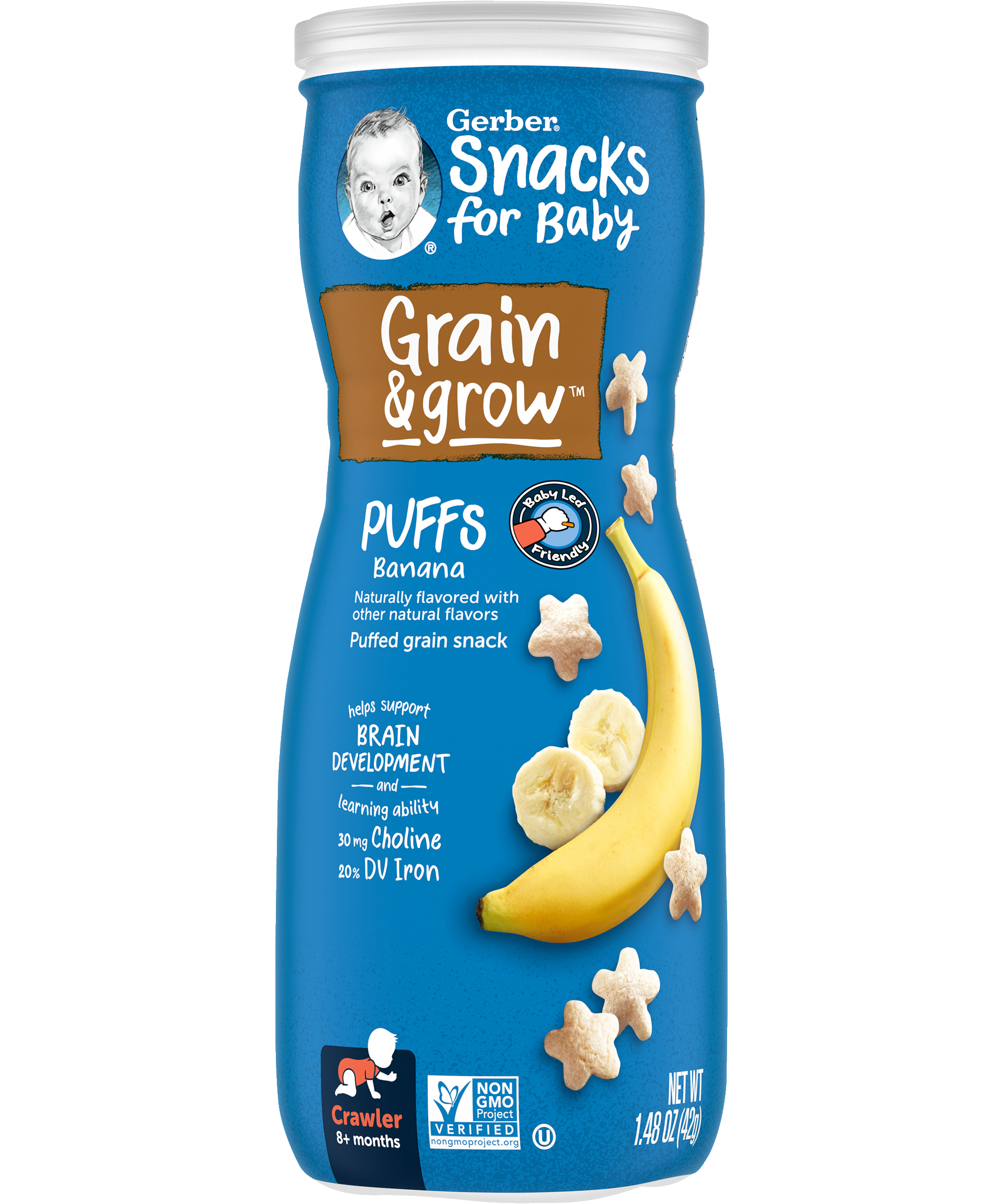 Gerber Grain & Grow Banana Puffs Cereal Snack for Crawler Babies 8+ Months – Whole Grains, Iron, Vitamin E – Non-GMO Baby Snack – 42g - MINIMEE KIDS