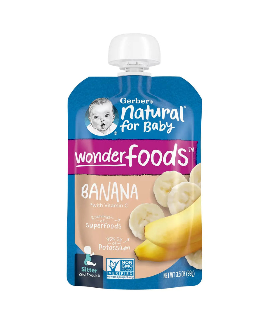 Gerber Natural for Baby Wonderfoods Banana Puree Pouch – 99g | Non-GMO, No Added Sugar, Rich in Potassium & Vitamin C
