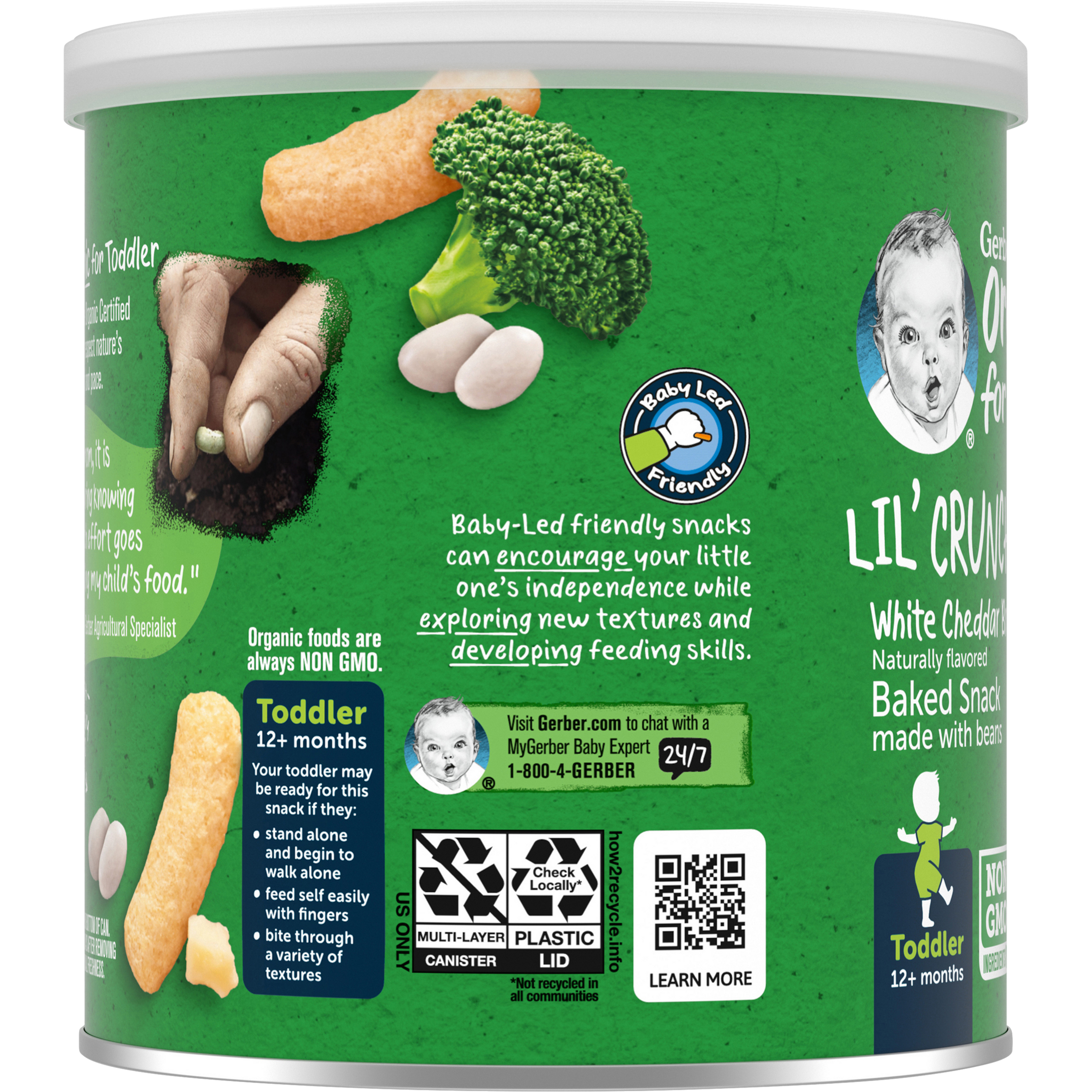 Gerber Organic Lil' Crunchies White Cheddar Broccoli for Toddler 12+ Months - 45g