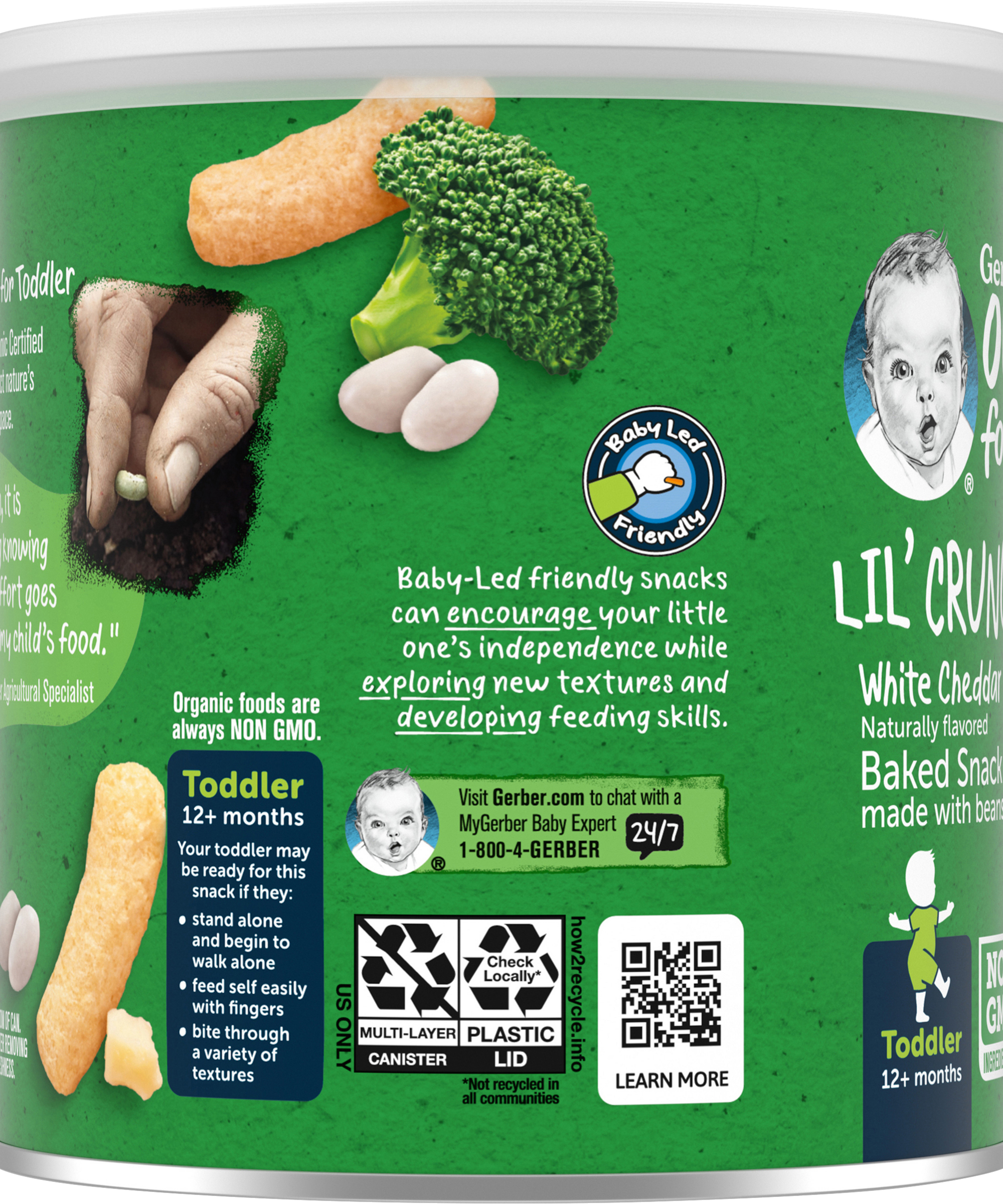 Gerber Organic Lil' Crunchies White Cheddar Broccoli for Toddler 12+ Months - 45g