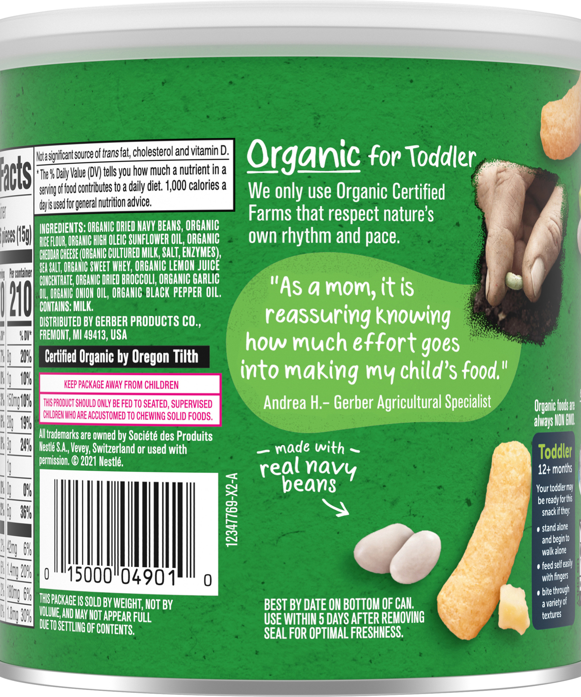 Gerber Organic Lil' Crunchies White Cheddar Broccoli for Toddler 12+ Months - 45g