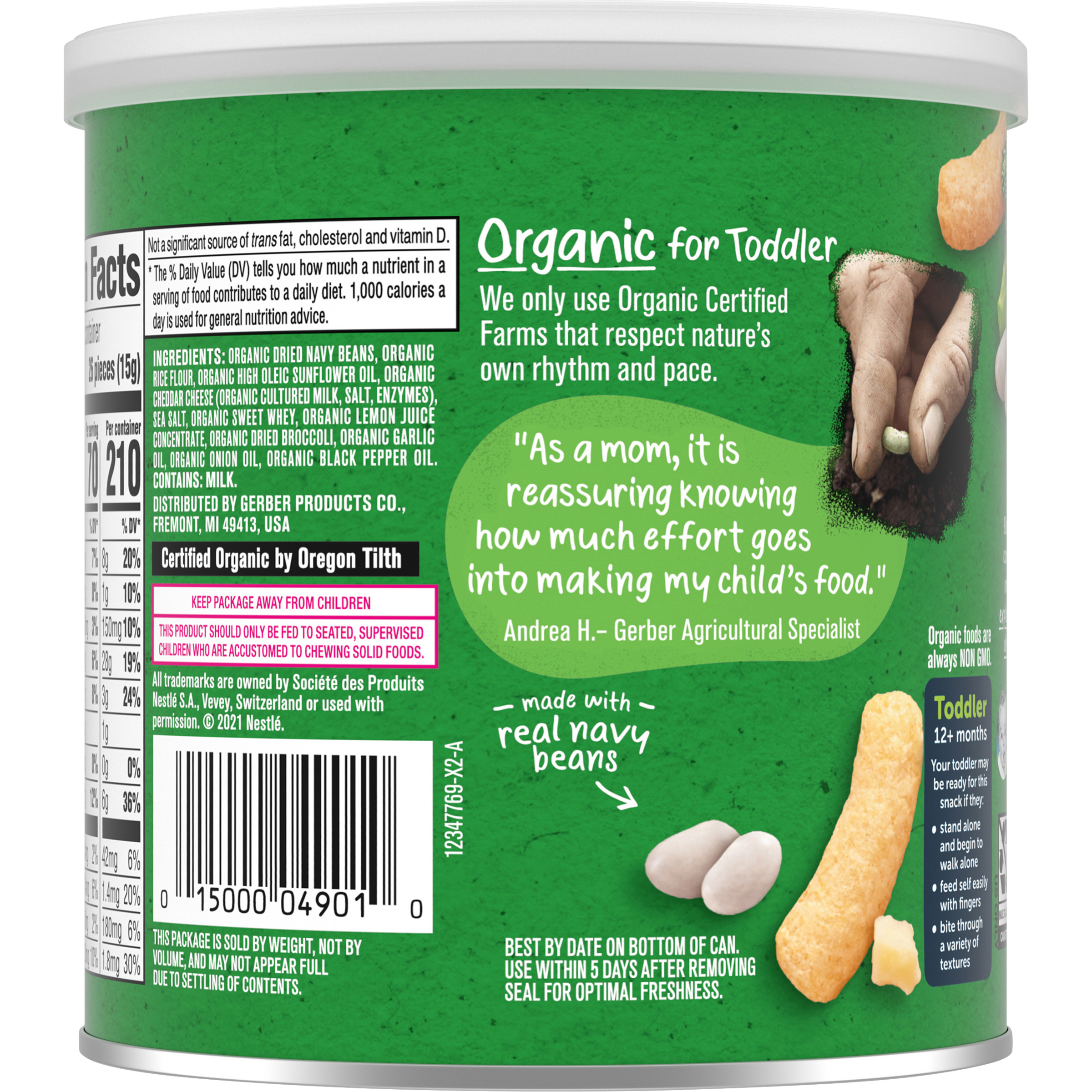 Gerber Organic Lil' Crunchies White Cheddar Broccoli for Toddler 12+ Months - 45g