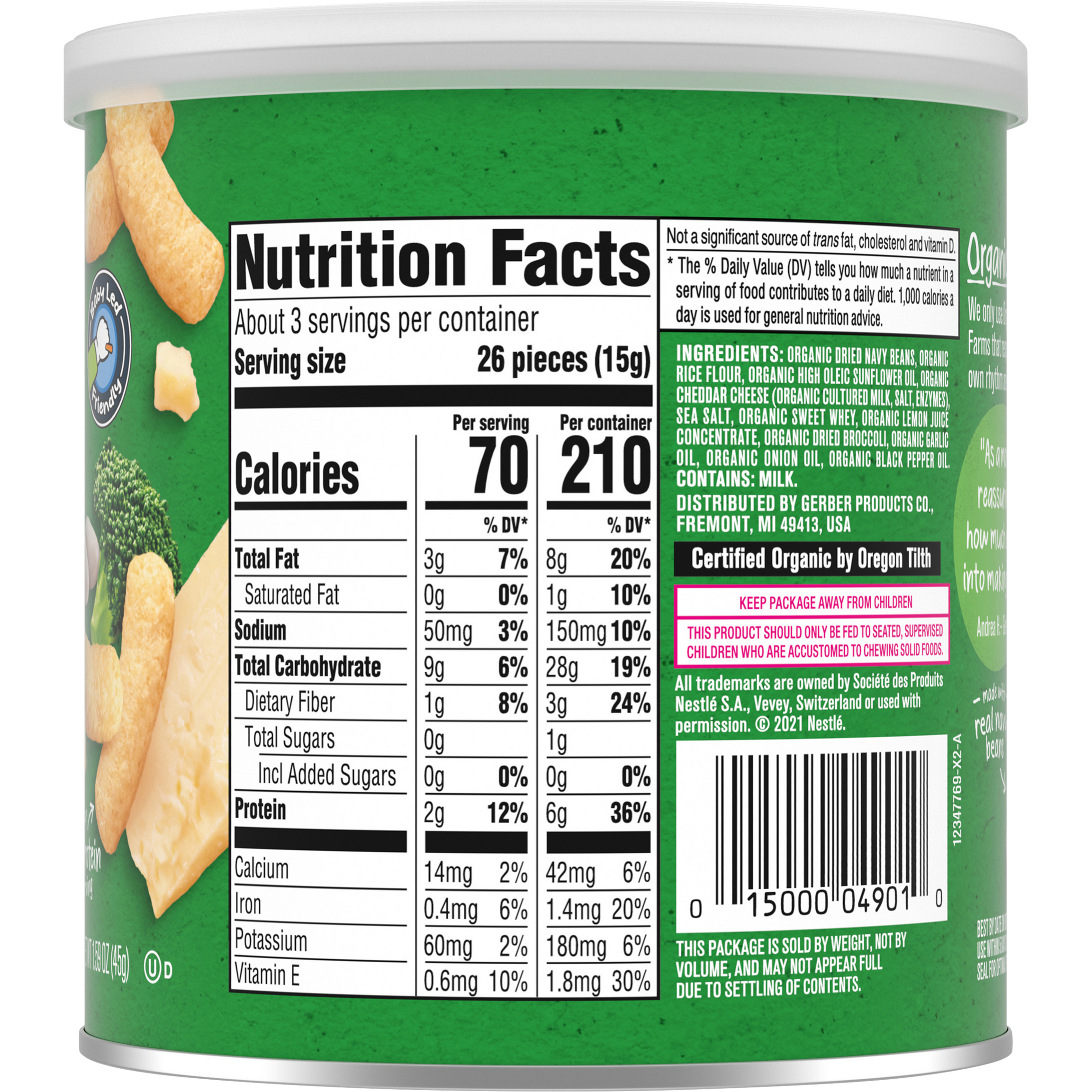 Gerber Organic Lil' Crunchies White Cheddar Broccoli for Toddler 12+ Months - 45g