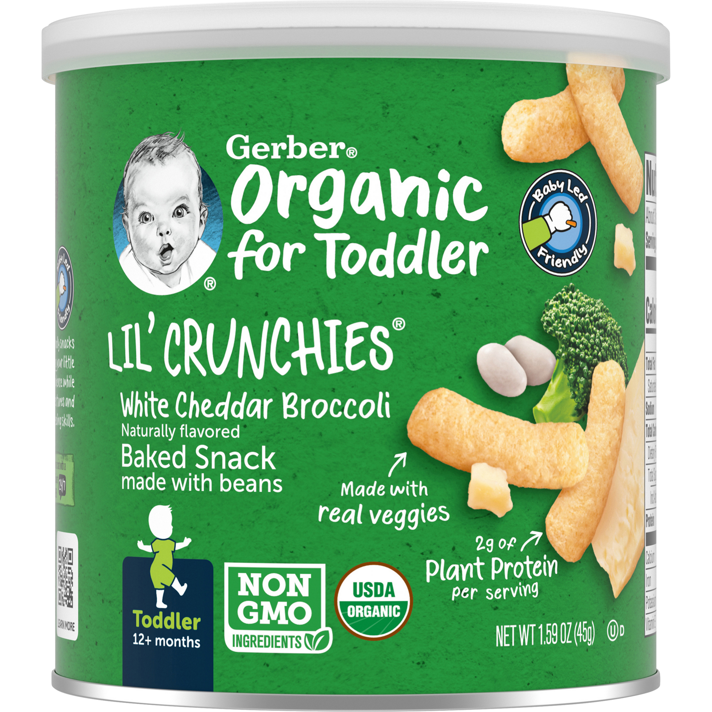 Gerber Organic Lil' Crunchies White Cheddar Broccoli for Toddler 12+ Months - 45g