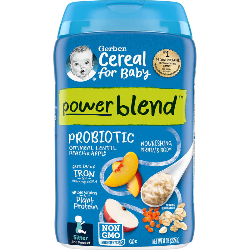 Gerber Cereal for Baby Power Blend Sitter 2nd Foods | Probiotic Oatmeal Lentil Peach & Apple | 227 g