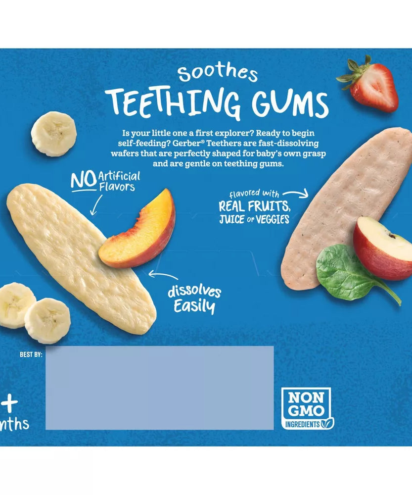 Gerber Baby Teething Wafers Variety Pack | 24 Strawberry Apple Spinach + 12 Banana Peach | 36 Pieces | 7+ Months | Non-GMO & Gluten-Free Snacks