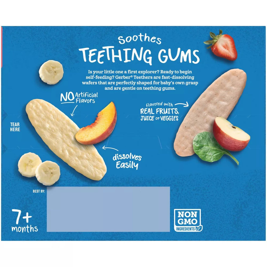 Gerber Baby Teething Wafers Variety Pack | 24 Strawberry Apple Spinach + 12 Banana Peach | 36 Pieces | 7+ Months | Non-GMO & Gluten-Free Snacks