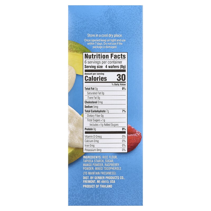 Gerber Snacks for Baby Teethers Gentle Teething Wafers - Mango Raspberry | 7+ Months | Non-GMO | 12 Individually Wrapped 2-Packs | 24 Wafers | 48g