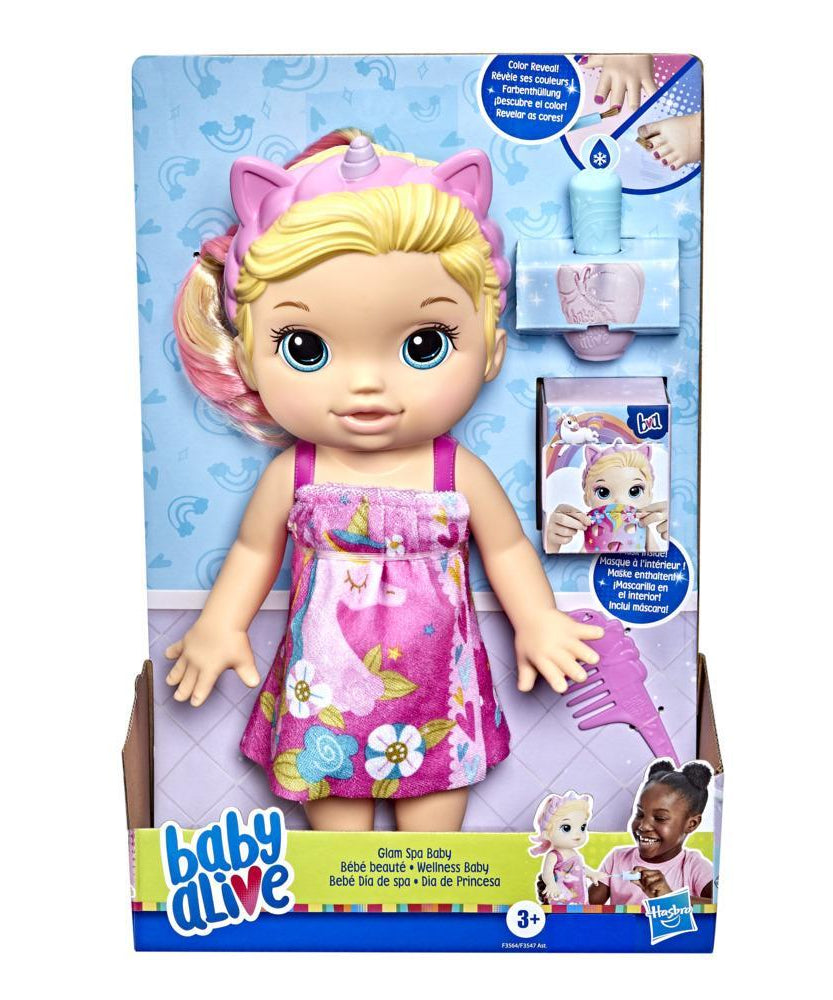 Hasbro Baby Alive Glam Spa Baby Doll - Unicorn Color Reveal Nails & Makeup, 12.8-Inch Waterplay Toy for Kids 3+, Blonde Hair - MINIMEE KIDS