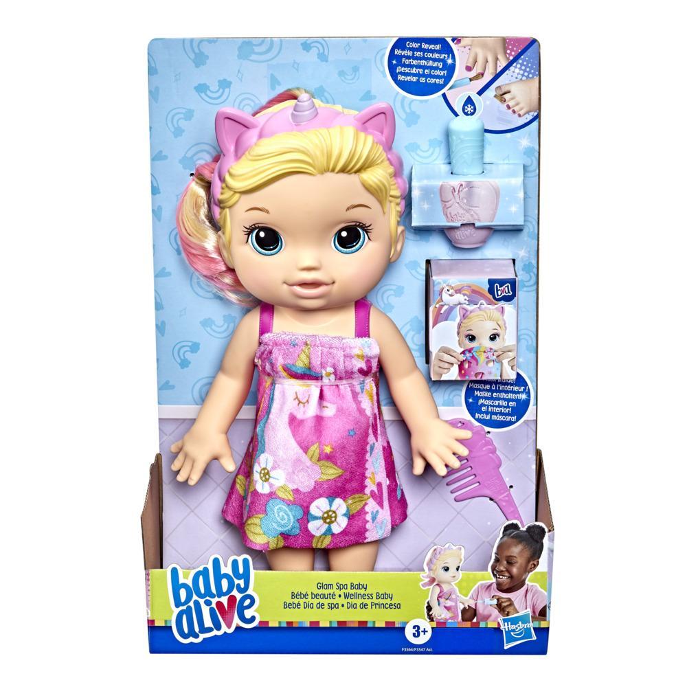 Hasbro Baby Alive Glam Spa Baby Doll - Unicorn Color Reveal Nails & Makeup, 12.8-Inch Waterplay Toy for Kids 3+, Blonde Hair