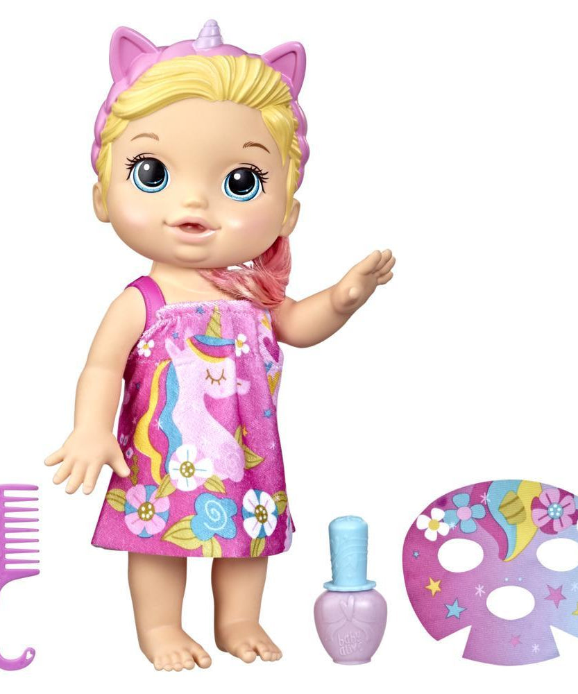 Hasbro Baby Alive Glam Spa Baby Doll - Unicorn Color Reveal Nails & Makeup, 12.8-Inch Waterplay Toy for Kids 3+, Blonde Hair - MINIMEE KIDS