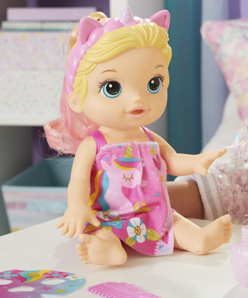Hasbro Baby Alive Glam Spa Baby Doll - Unicorn Color Reveal Nails & Makeup, 12.8-Inch Waterplay Toy for Kids 3+, Blonde Hair - MINIMEE KIDS