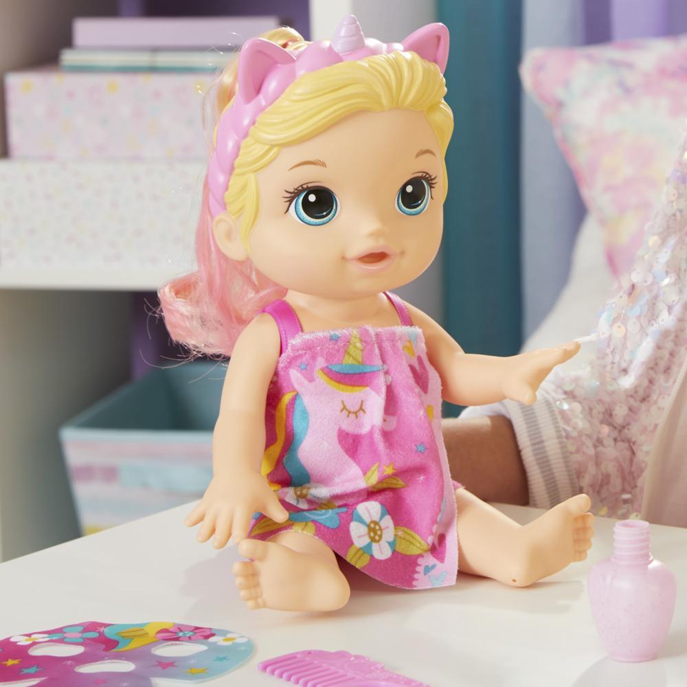 Hasbro Baby Alive Glam Spa Baby Doll - Unicorn Color Reveal Nails & Makeup, 12.8-Inch Waterplay Toy for Kids 3+, Blonde Hair - MINIMEE KIDS