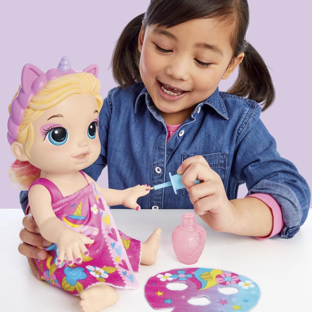 Hasbro Baby Alive Glam Spa Baby Doll - Unicorn Color Reveal Nails & Makeup, 12.8-Inch Waterplay Toy for Kids 3+, Blonde Hair - MINIMEE KIDS