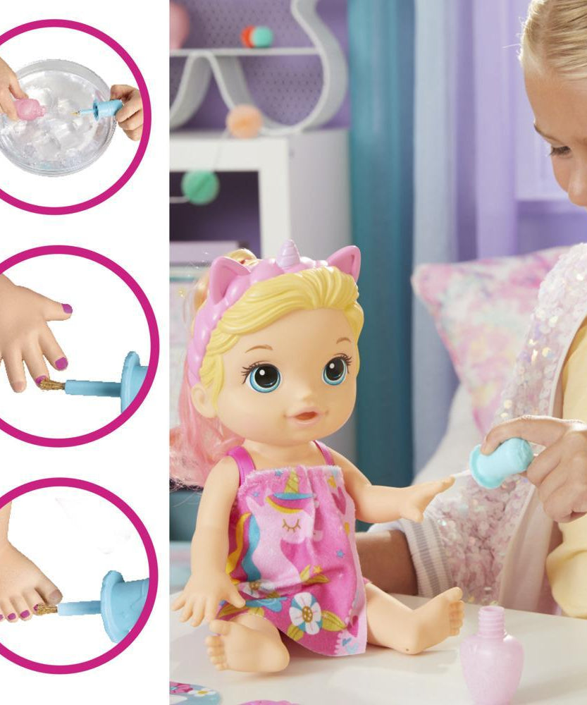 Hasbro Baby Alive Glam Spa Baby Doll - Unicorn Color Reveal Nails & Makeup, 12.8-Inch Waterplay Toy for Kids 3+, Blonde Hair - MINIMEE KIDS