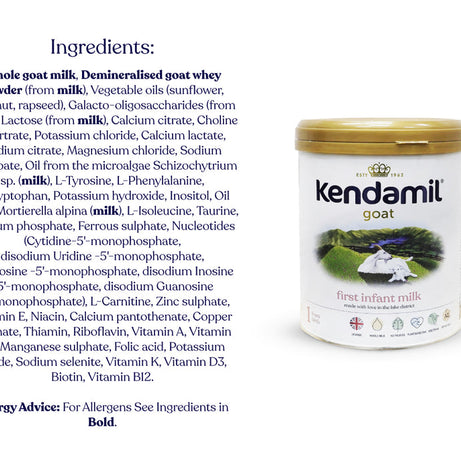 Kendamil Goat First Infant Milk (Stage 1) | Gentle A2 Goat Milk Formula for Newborns (0-6 Months) | Naturally Closer to Breast Milk, Palm Oil-Free | 800g, UK Made