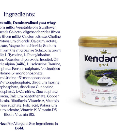 Kendamil Goat First Infant Milk (Stage 1) | Gentle A2 Goat Milk Formula for Newborns (0-6 Months) | Naturally Closer to Breast Milk, Palm Oil-Free | 800g, UK Made - MINIMEE KIDS
