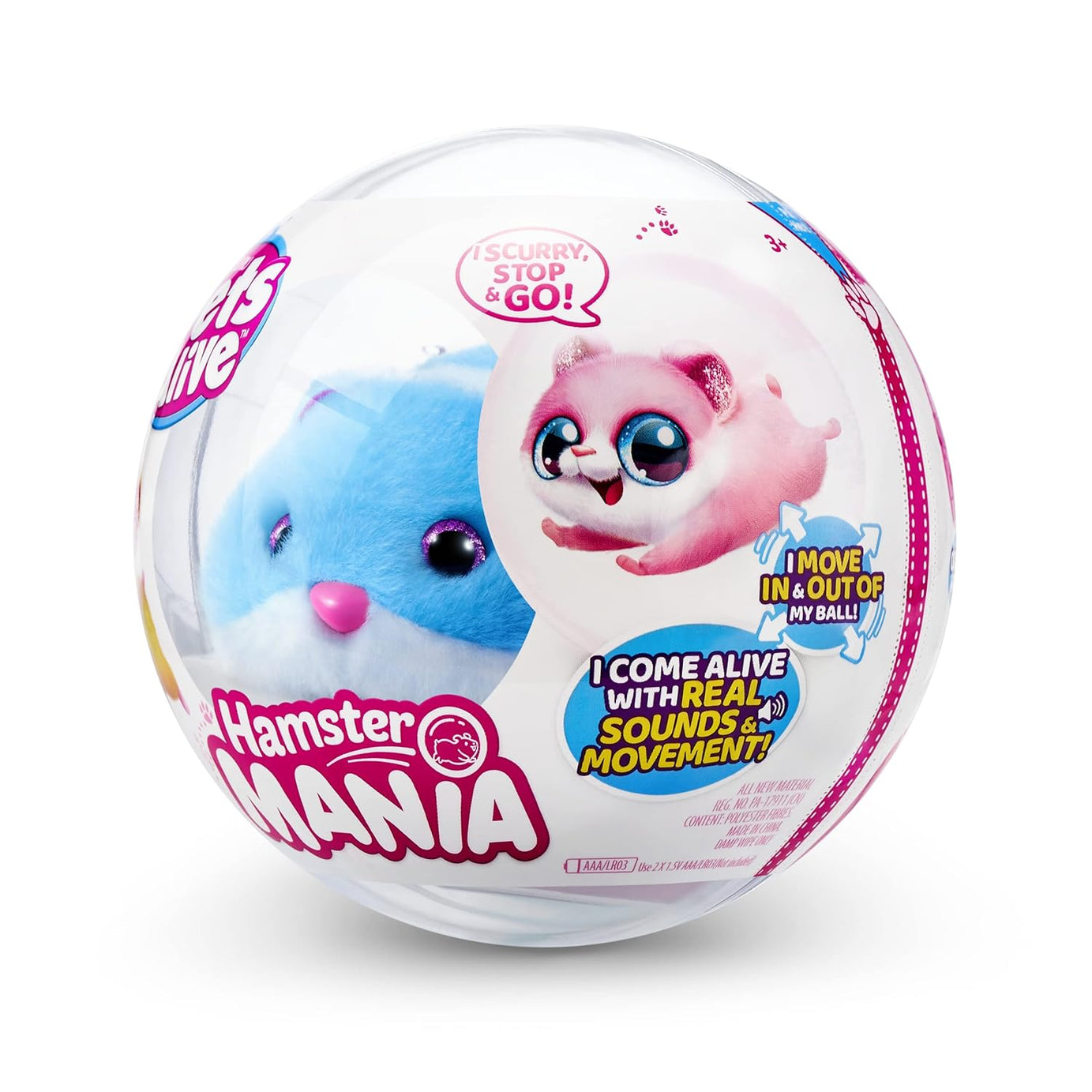 ZURU Pets Alive Hamster mania - Interactive Electronic Hamster with 20+ Real Sounds, Smart Technology, & Hamster Ball Toy for Girls and Children