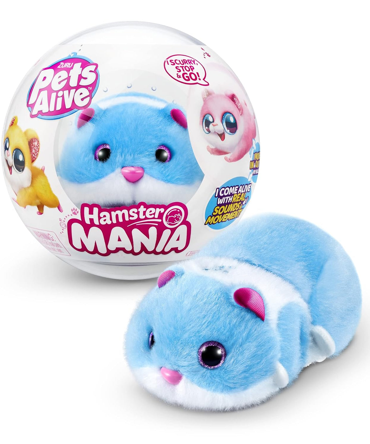 ZURU Pets Alive Hamster mania - Interactive Electronic Hamster with 20+ Real Sounds, Smart Technology, & Hamster Ball Toy for Girls and Children
