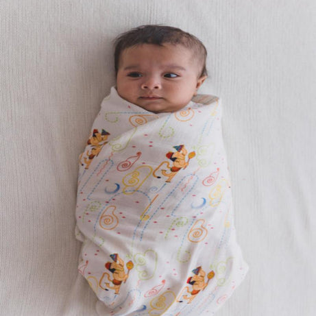 Tiber Taber Lord Hanuman Printed Unisex Swaddle - 100% Cotton Double Gauze