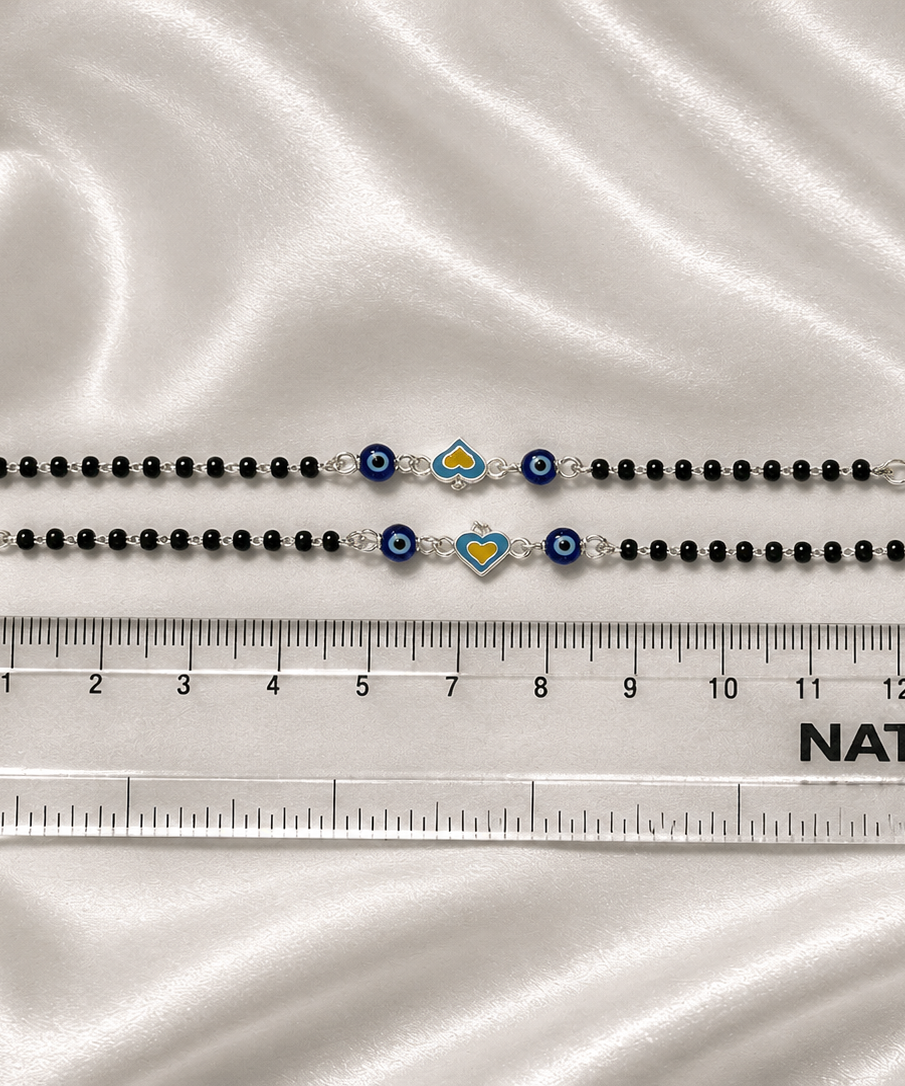 Blue Heart & Evil Eye Enamel Nazariya - 925 Sterling Silver Protective Bracelet for Kids