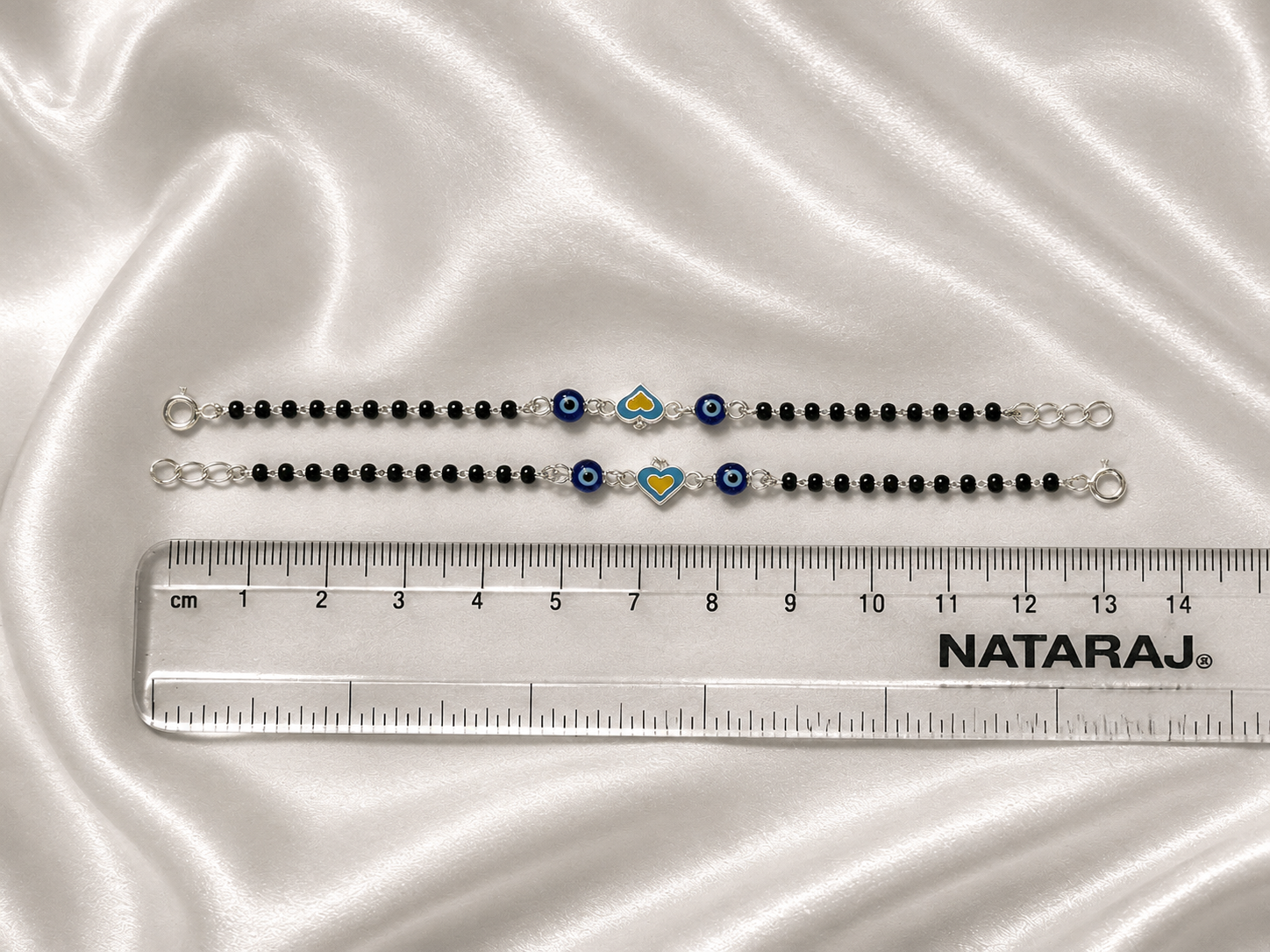 Blue Heart & Evil Eye Enamel Nazariya - 925 Sterling Silver Protective Bracelet for Kids