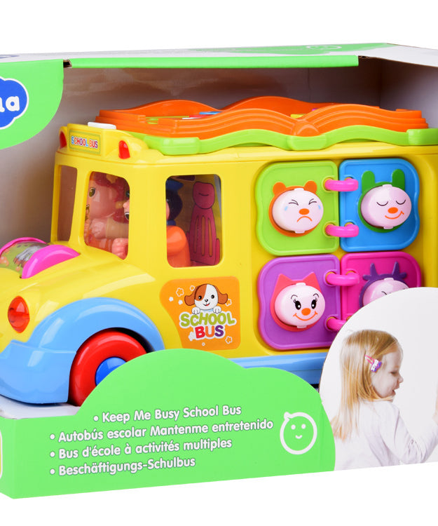 Hola Keep Me Busy School Bus Toy – Interactive Musical Light & Sound Bus with Puzzle Doors, Animal Sounds & Obstacle Avoidance | Early Learning Toy for Toddlers 12M+ | Model No. 796 | Multi-Sensory Play & Cognitive Development