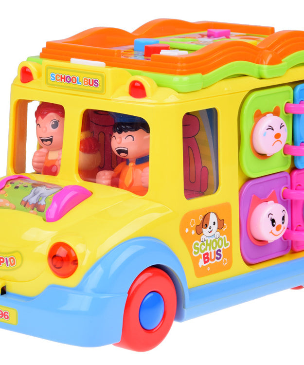 Hola Keep Me Busy School Bus Toy – Interactive Musical Light & Sound Bus with Puzzle Doors, Animal Sounds & Obstacle Avoidance | Early Learning Toy for Toddlers 12M+ | Model No. 796 | Multi-Sensory Play & Cognitive Development