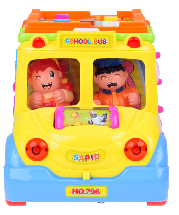 Hola Keep Me Busy School Bus Toy – Interactive Musical Light & Sound Bus with Puzzle Doors, Animal Sounds & Obstacle Avoidance | Early Learning Toy for Toddlers 12M+ | Model No. 796 | Multi-Sensory Play & Cognitive Development