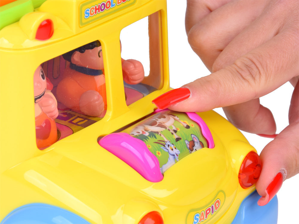 Hola Keep Me Busy School Bus Toy – Interactive Musical Light & Sound Bus with Puzzle Doors, Animal Sounds & Obstacle Avoidance | Early Learning Toy for Toddlers 12M+ | Model No. 796 | Multi-Sensory Play & Cognitive Development