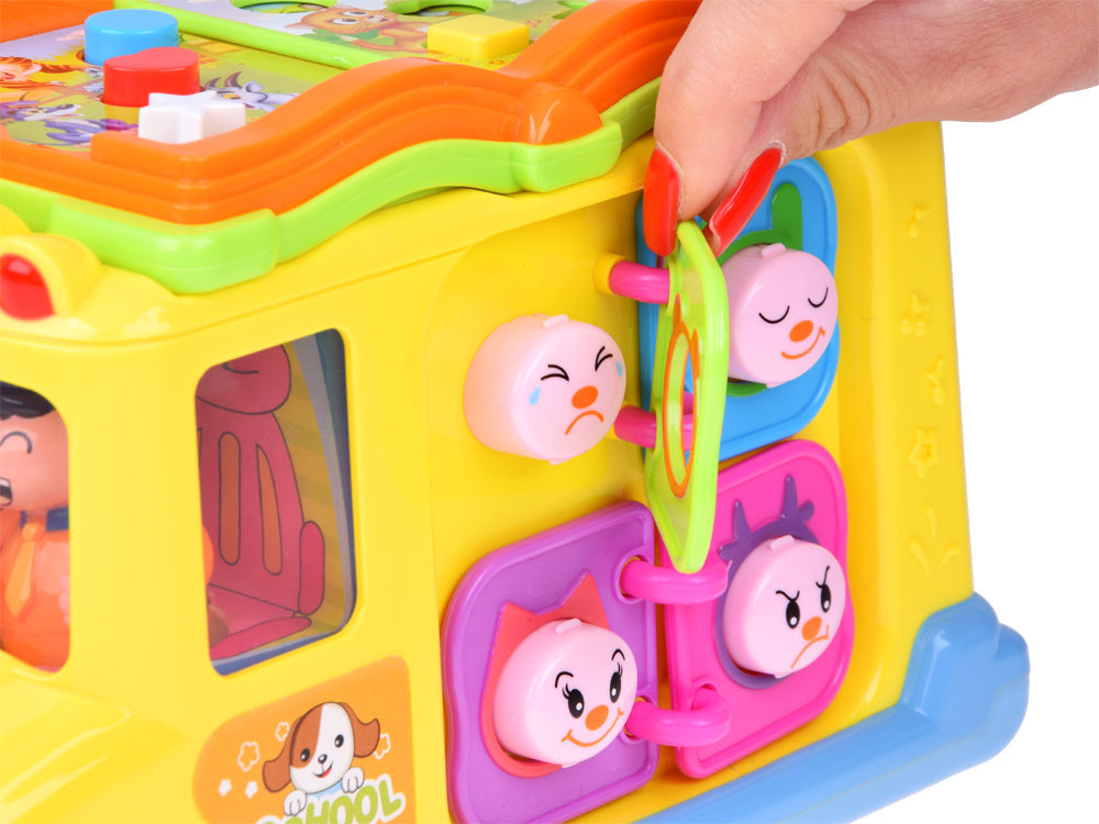 Hola Keep Me Busy School Bus Toy – Interactive Musical Light & Sound Bus with Puzzle Doors, Animal Sounds & Obstacle Avoidance | Early Learning Toy for Toddlers 12M+ | Model No. 796 | Multi-Sensory Play & Cognitive Development