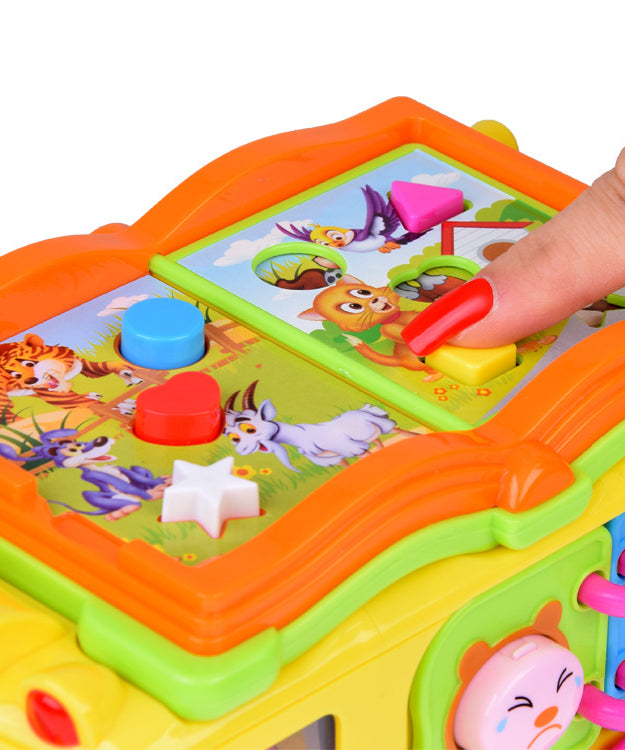 Hola Keep Me Busy School Bus Toy – Interactive Musical Light & Sound Bus with Puzzle Doors, Animal Sounds & Obstacle Avoidance | Early Learning Toy for Toddlers 12M+ | Model No. 796 | Multi-Sensory Play & Cognitive Development