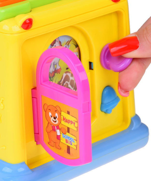 Hola Keep Me Busy School Bus Toy – Interactive Musical Light & Sound Bus with Puzzle Doors, Animal Sounds & Obstacle Avoidance | Early Learning Toy for Toddlers 12M+ | Model No. 796 | Multi-Sensory Play & Cognitive Development