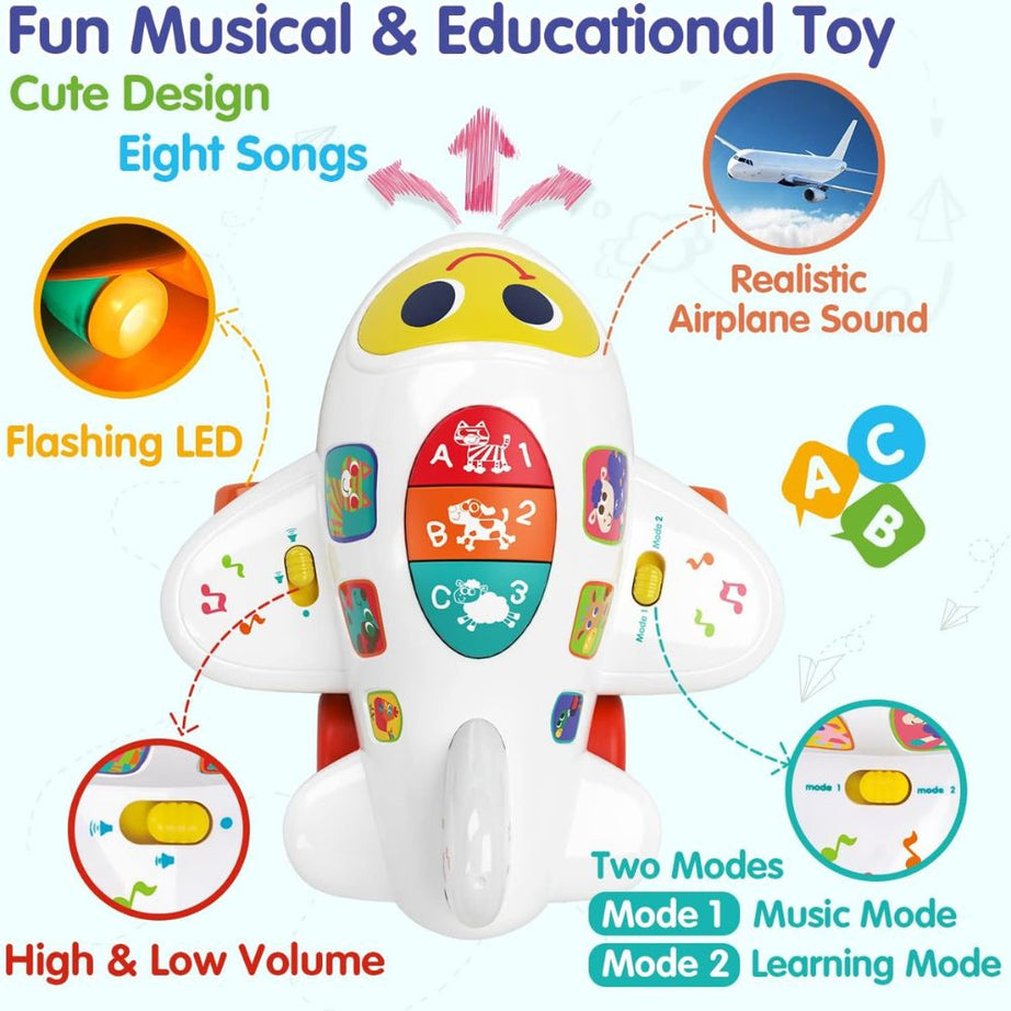 Hola Bump 'n Go Learning Plane with Realistic Sounds, Lights, and Educational Modes - MINIMEE KIDS