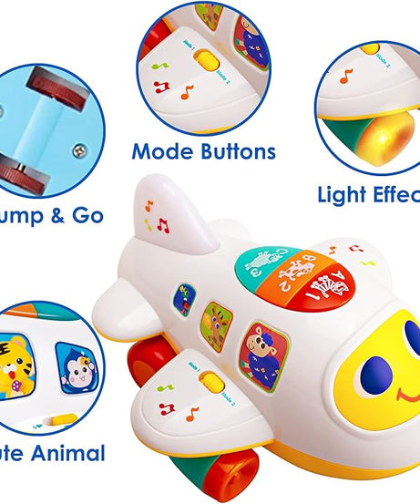 Hola Bump 'n Go Learning Plane with Realistic Sounds, Lights, and Educational Modes - MINIMEE KIDS