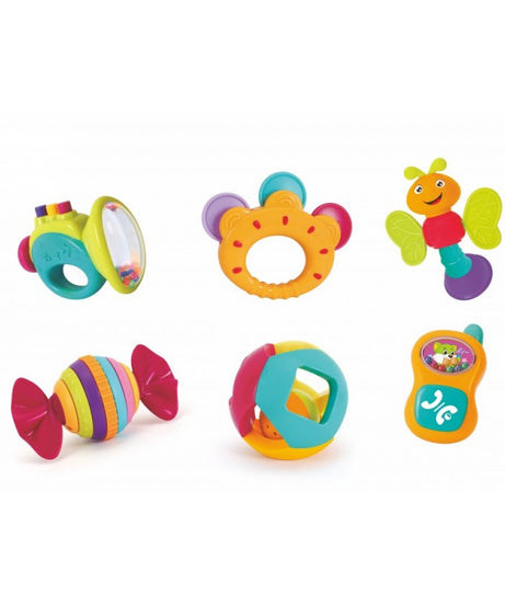 Hola Toys 6-Piece Baby Rattle Set | Sensory & Educational Development Toy for Infants | BPA-Free Colorful Rattles with Sounds, Textures & Shapes for Babies 3+ Months | Print & Color May Vary - MINIMEE KIDS