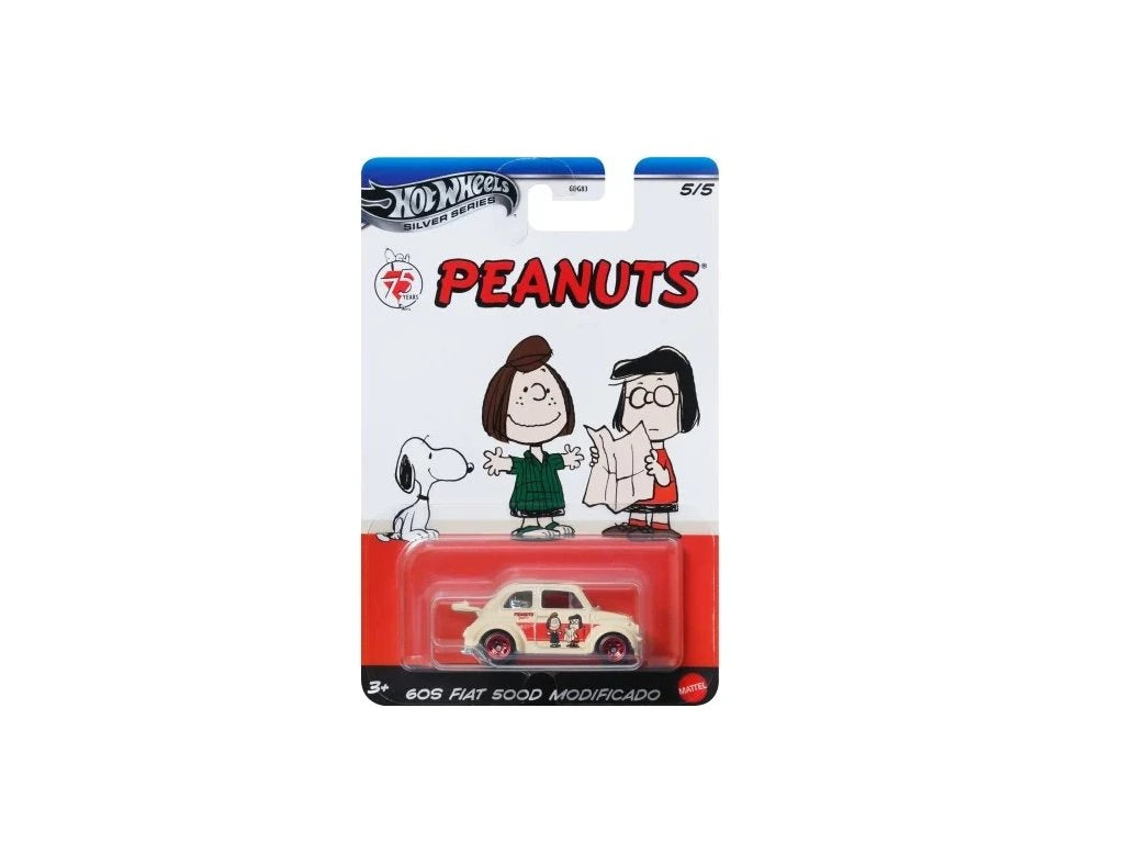 Hot Wheels Silver Series '60s Fiat 500D Modificado | Peanuts 75th Anniversary Edition (5/5) | 1:64 Scale Die-Cast Car with Peanuts Graphics