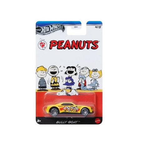 Hot Wheels Peanuts character toy car in packaging on a white background