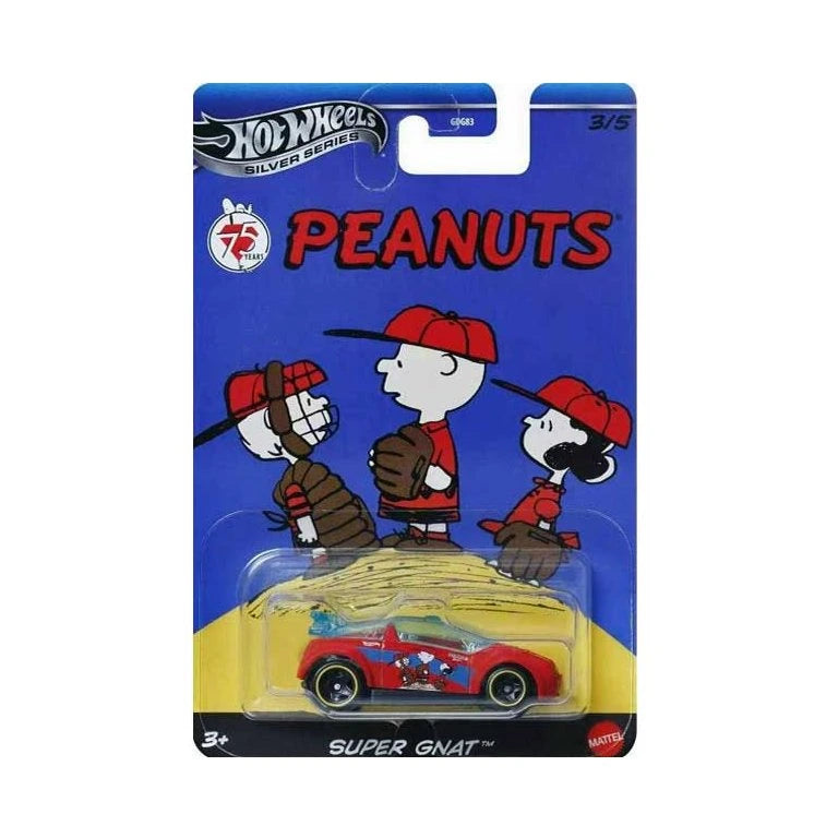 Hot Wheels Silver Series Super Gnat | Peanuts 75th Anniversary Edition (3/5) | 1:64 Scale Die-Cast Car with Charlie Brown Baseball Graphics