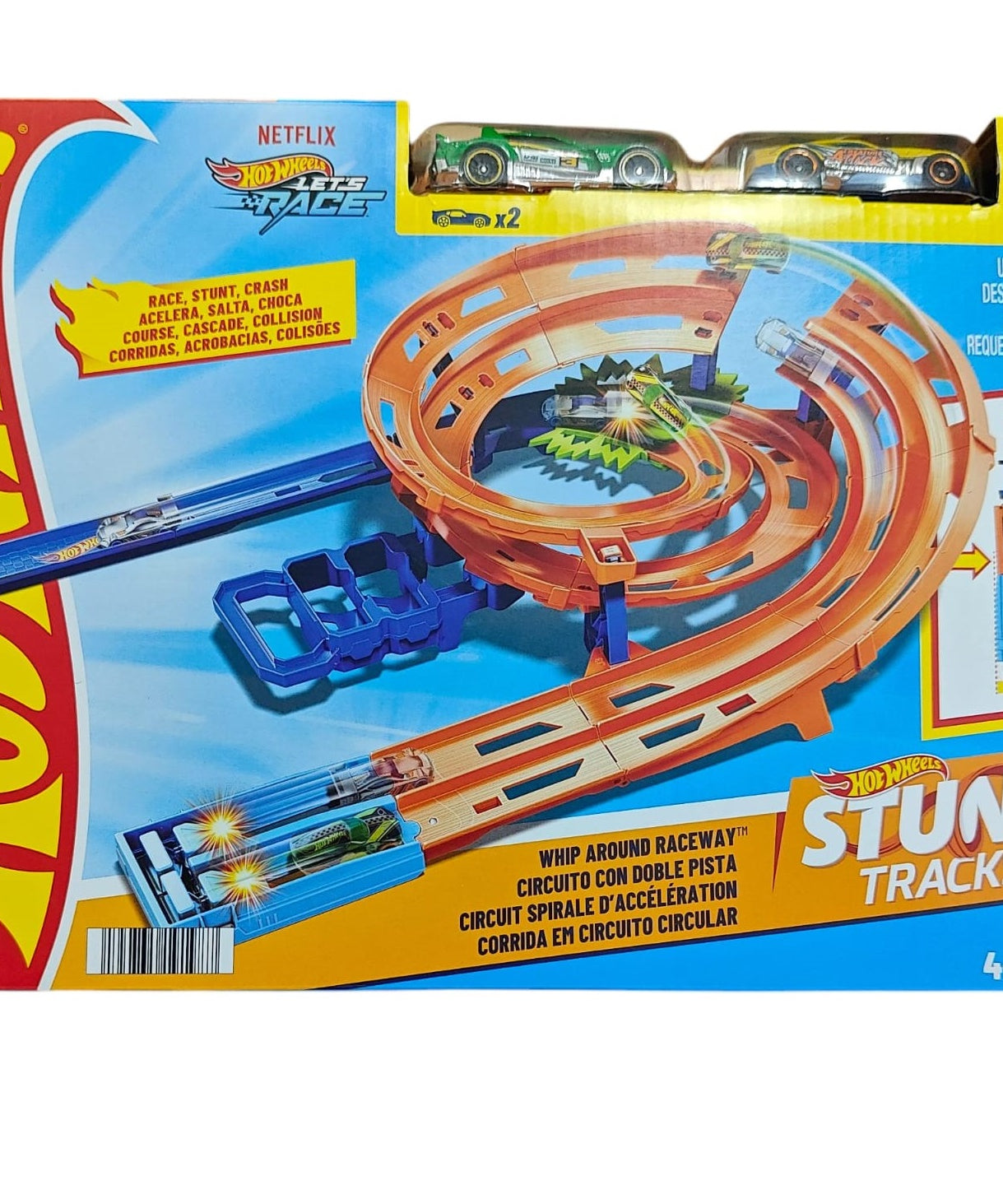 Hot Wheels Stunt Tracks - Whip Around Raceway | Race, Stunt & Crash - Includes 2 Hot Wheels Cars, Foldable Track for Storage, 4+ Years - MINIMEE KIDS