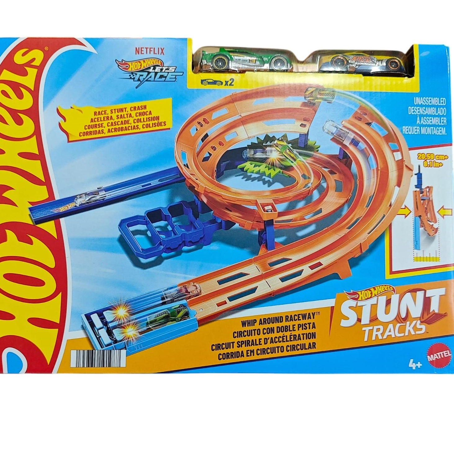 Hot Wheels Stunt Tracks - Whip Around Raceway | Race, Stunt & Crash - Includes 2 Hot Wheels Cars, Foldable Track for Storage, 4+ Years