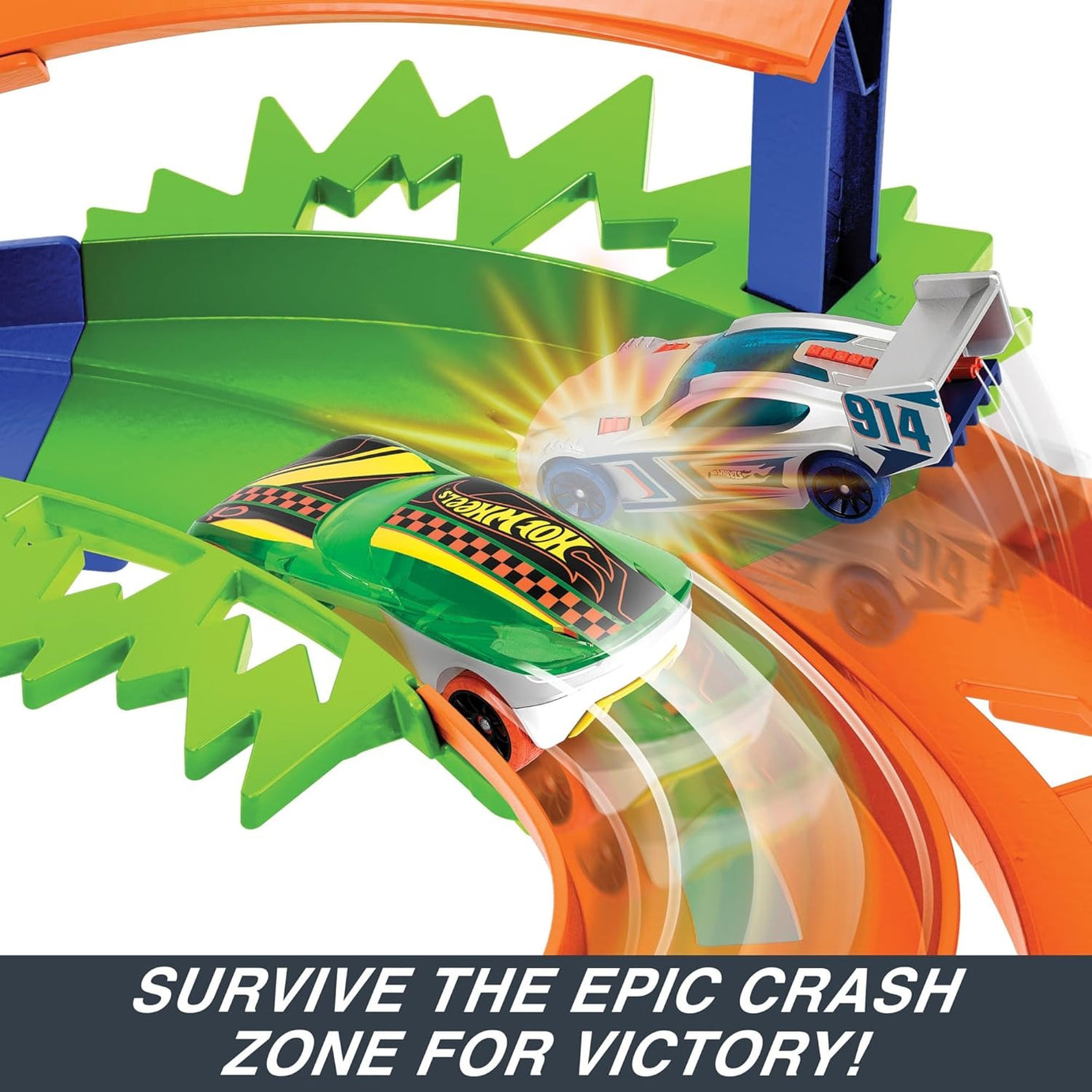 Hot Wheels Stunt Tracks - Whip Around Raceway | Race, Stunt & Crash - Includes 2 Hot Wheels Cars, Foldable Track for Storage, 4+ Years