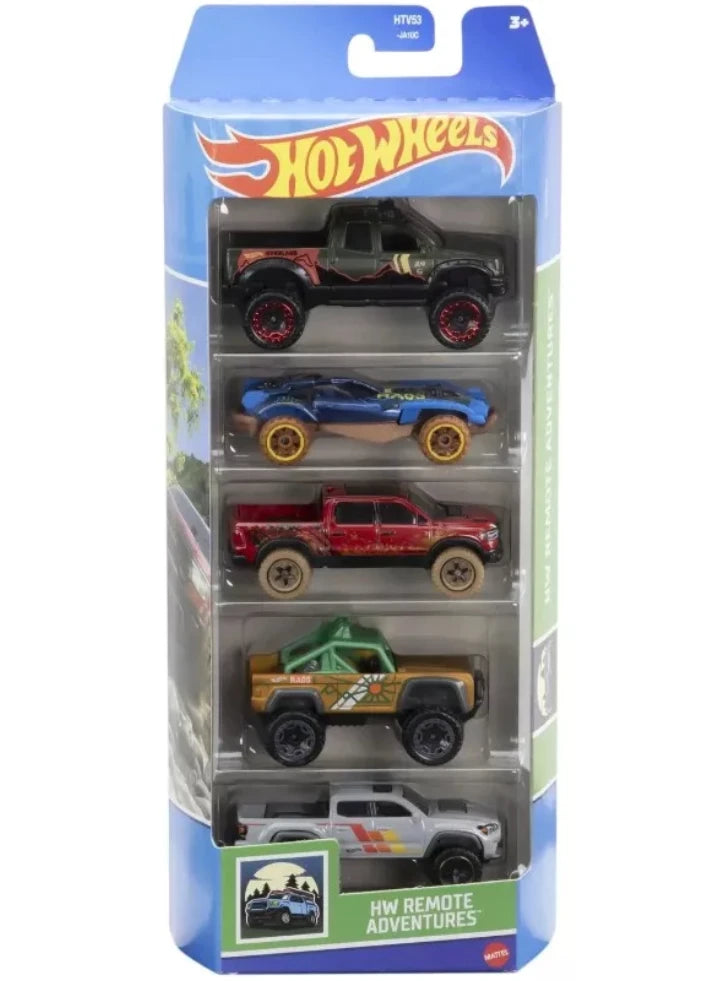 Hot Wheels HTV53 - 2024 Die-Cast Cars Remote Adventures Pack of 5 | Featuring Toyota Tundra, Dune A Soar, 2020 Ram 1500 Rebel, Custom Ford Bronco, and 2020 Toyota Tacoma