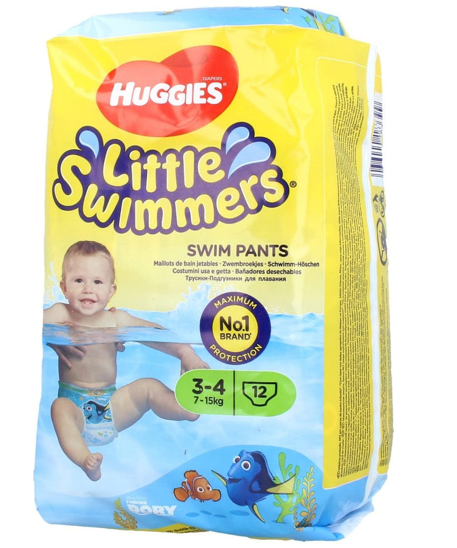 Huggies Little Swimmers Disney Pixar Finding Dory Baby Swim Diapers – Size 3-4 (7-15 kg) | Pack of 12 Swim Pants | Leak-Proof, Non-Swelling Swim Nappies with Tear-Away Sides - MINIMEE KIDS