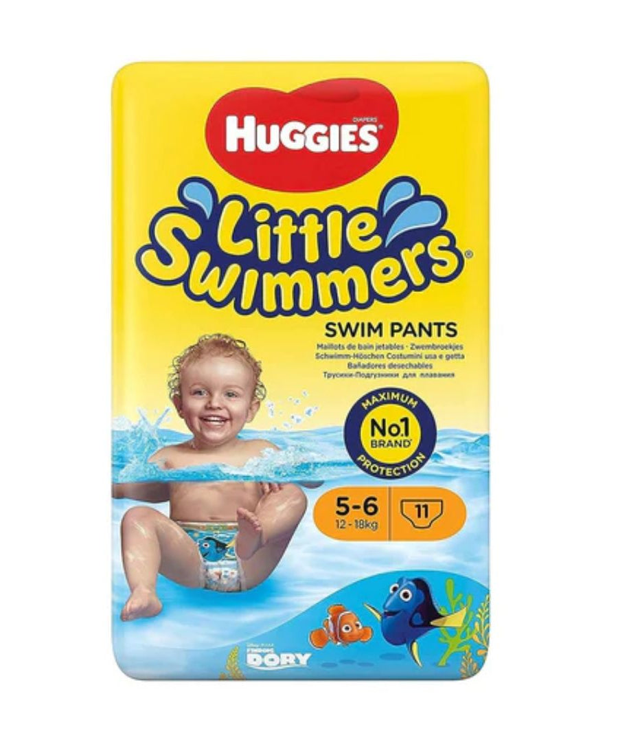 Huggies Little Swimmers Disney Pixar Finding Dory Baby Swim Diapers – Size 5-6 (12–18 kg) | Pack of 11 Swim Pants | Waterproof Disposable Swim Nappies with Tear-Away Sides & Leak Protection