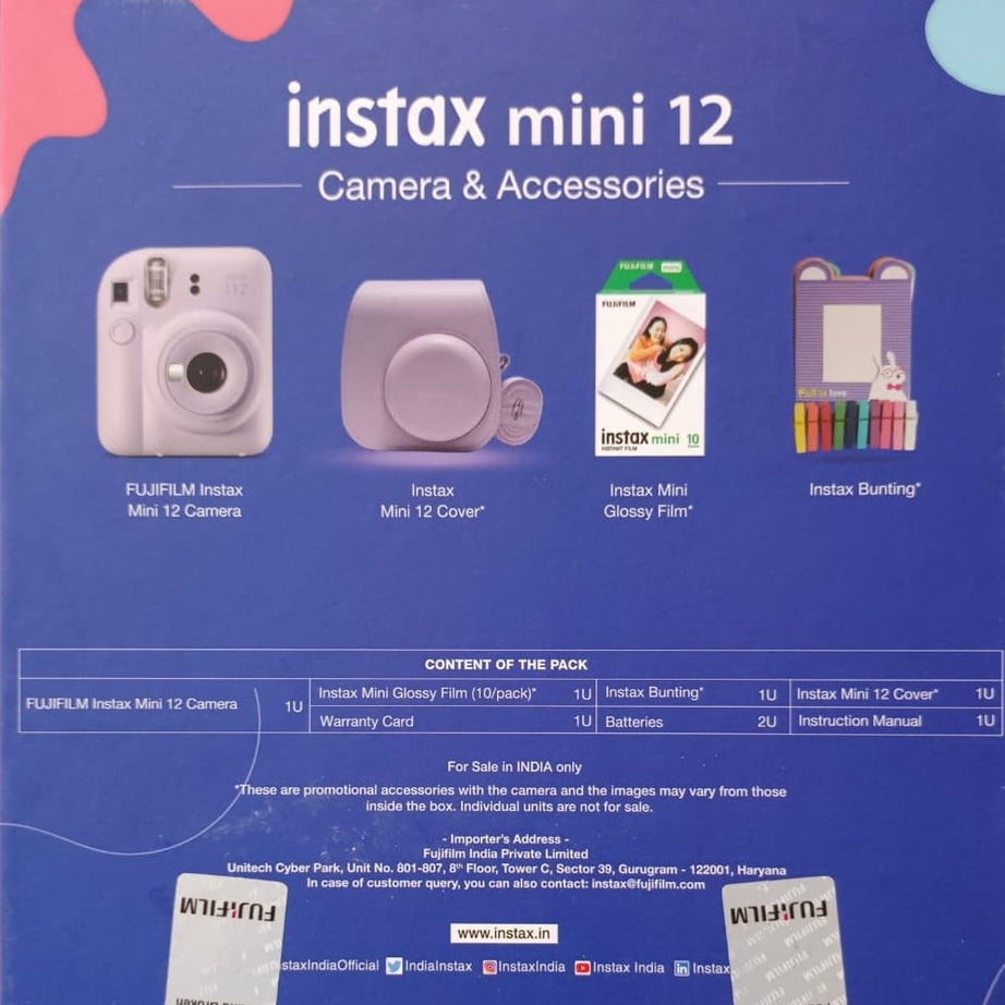 Fujifilm Instax Mini 12 Moments Forever Box Set – Instant Camera with 20 Glossy Films, Selfie Mirror, Close-Up Lens & Accessories | Includes Bunting & Carry Case | Perfect Gift for Capturing Memories