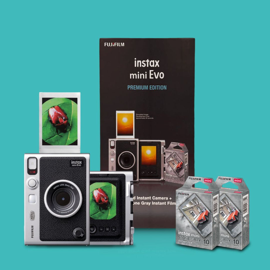 Fujifilm Instax Mini Evo Premium Hybrid Camera + Instant Printer | 100 Photo Styles with Lens & Film Effects | Direct Print from Smartphone | Black & Brown Variants with Film Bundle